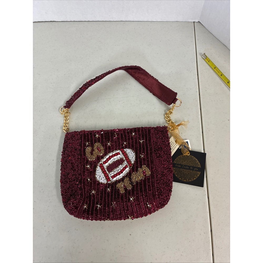From India to You Maroon Beaded Football‎ Go Team Gameday Shoulder Bag NWT